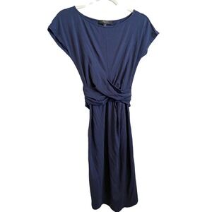 WEEKEND MaxMara Navy Blue Jersey Twist Waist Midi Dress Size XS Made in Portugal